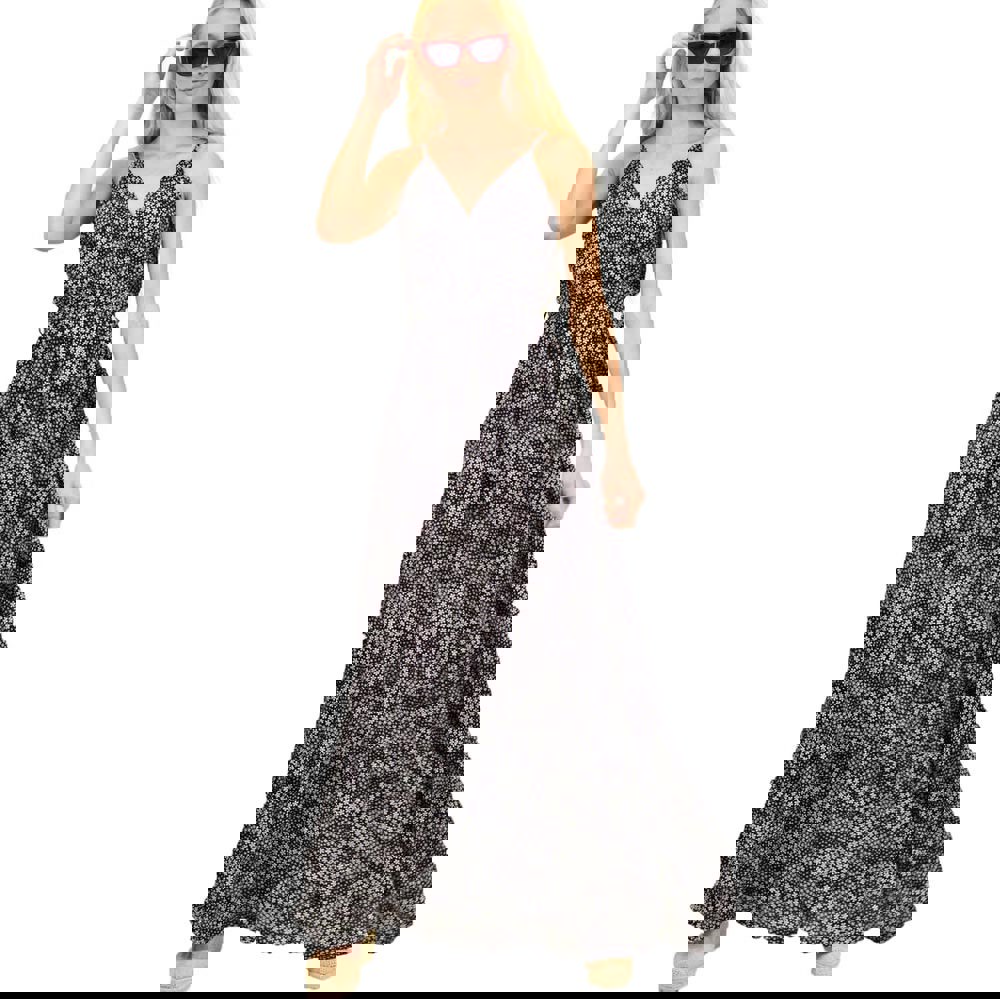 Γυναικείο φλοράλ φόρεμα με ζώνη Μαύρο 14609