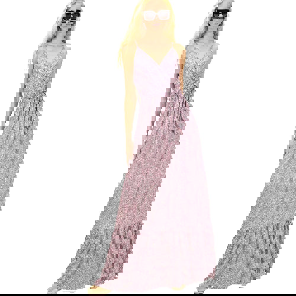 Γυναικείο φλοράλ φόρεμα με ζώνη Ροζ 14612