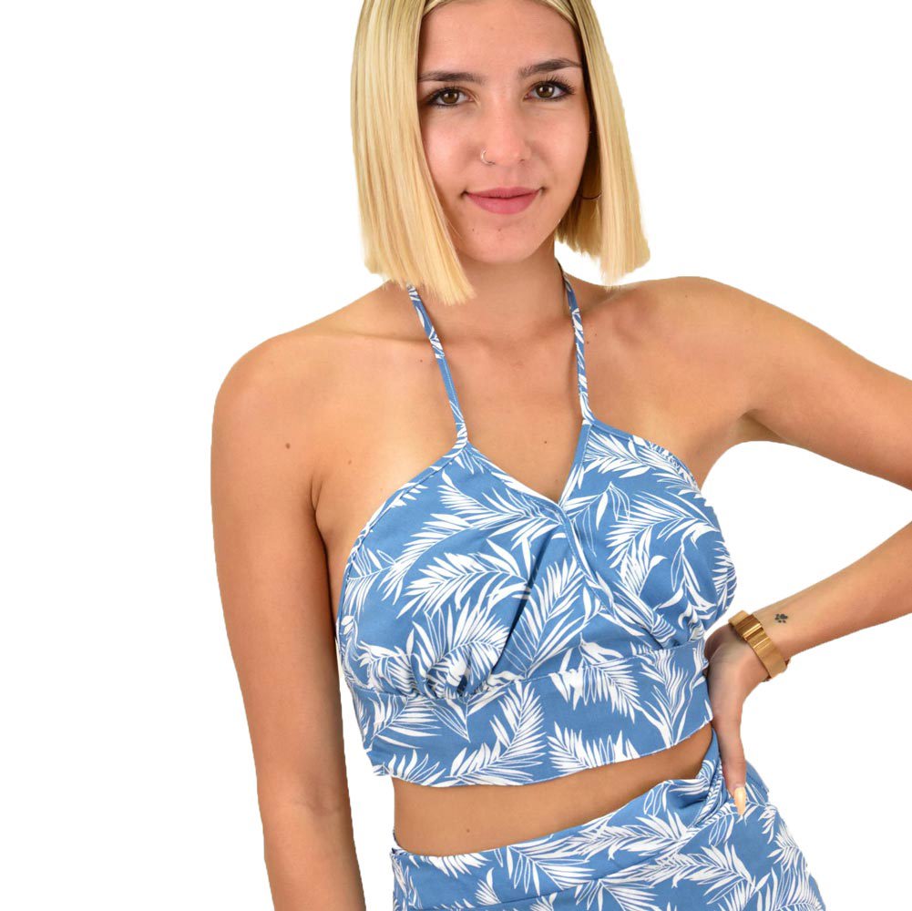 Γυναικείο crop top κρουαζέ φλορραλ Μπλε 16898