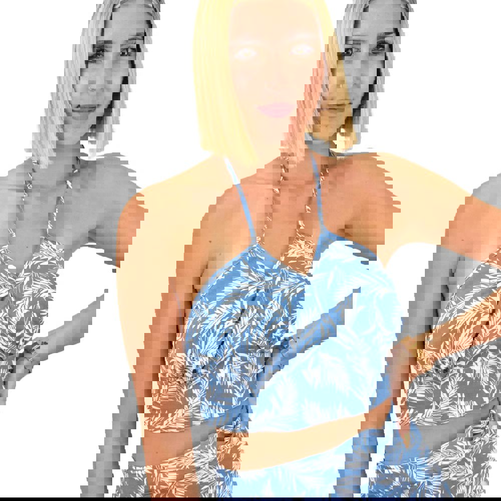 Γυναικείο crop top κρουαζέ φλορραλ Μπλε 16898