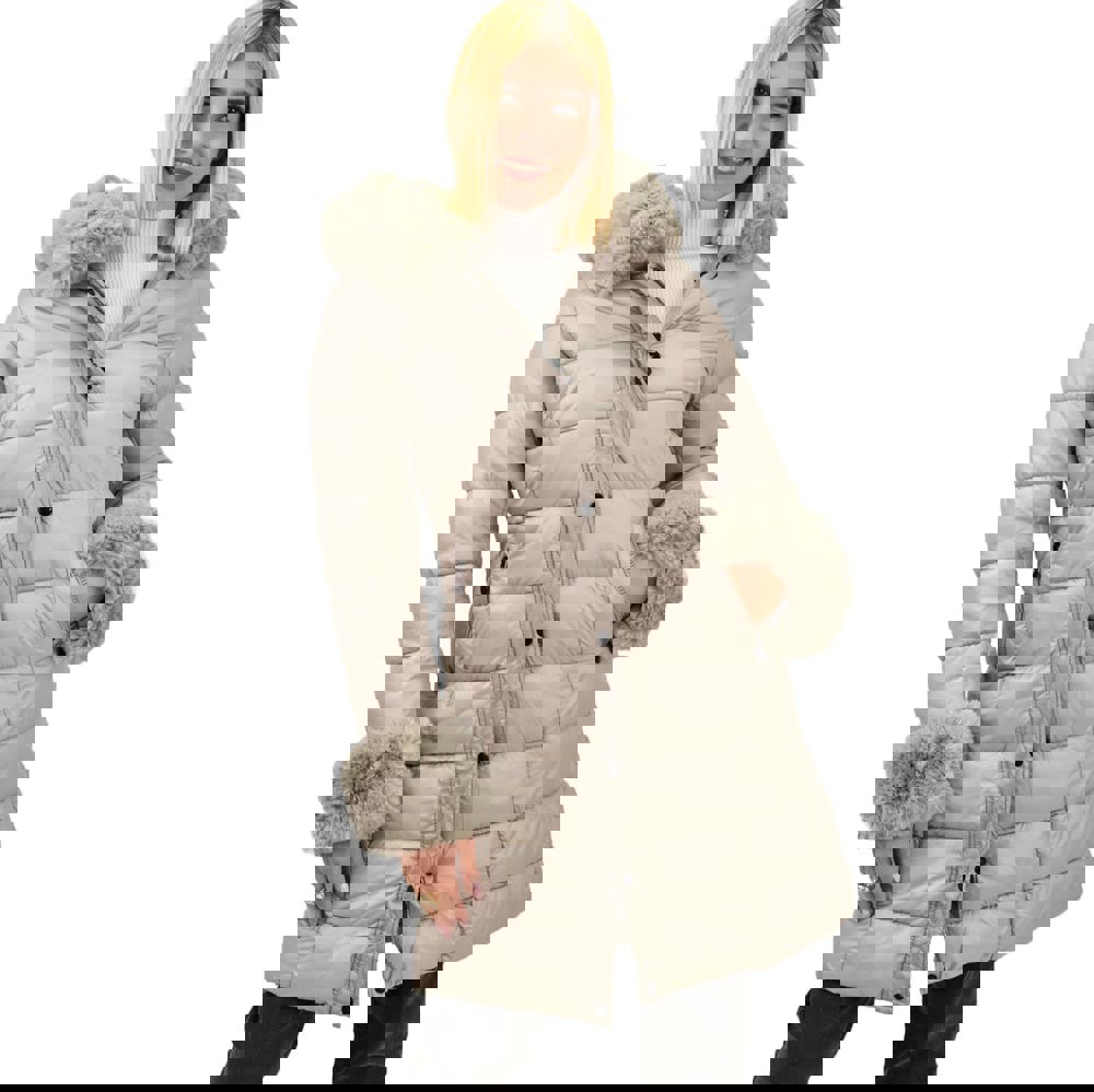 Γυναικείο μπουφάν με αποσπώμενη γούνα Μπεζ 18363