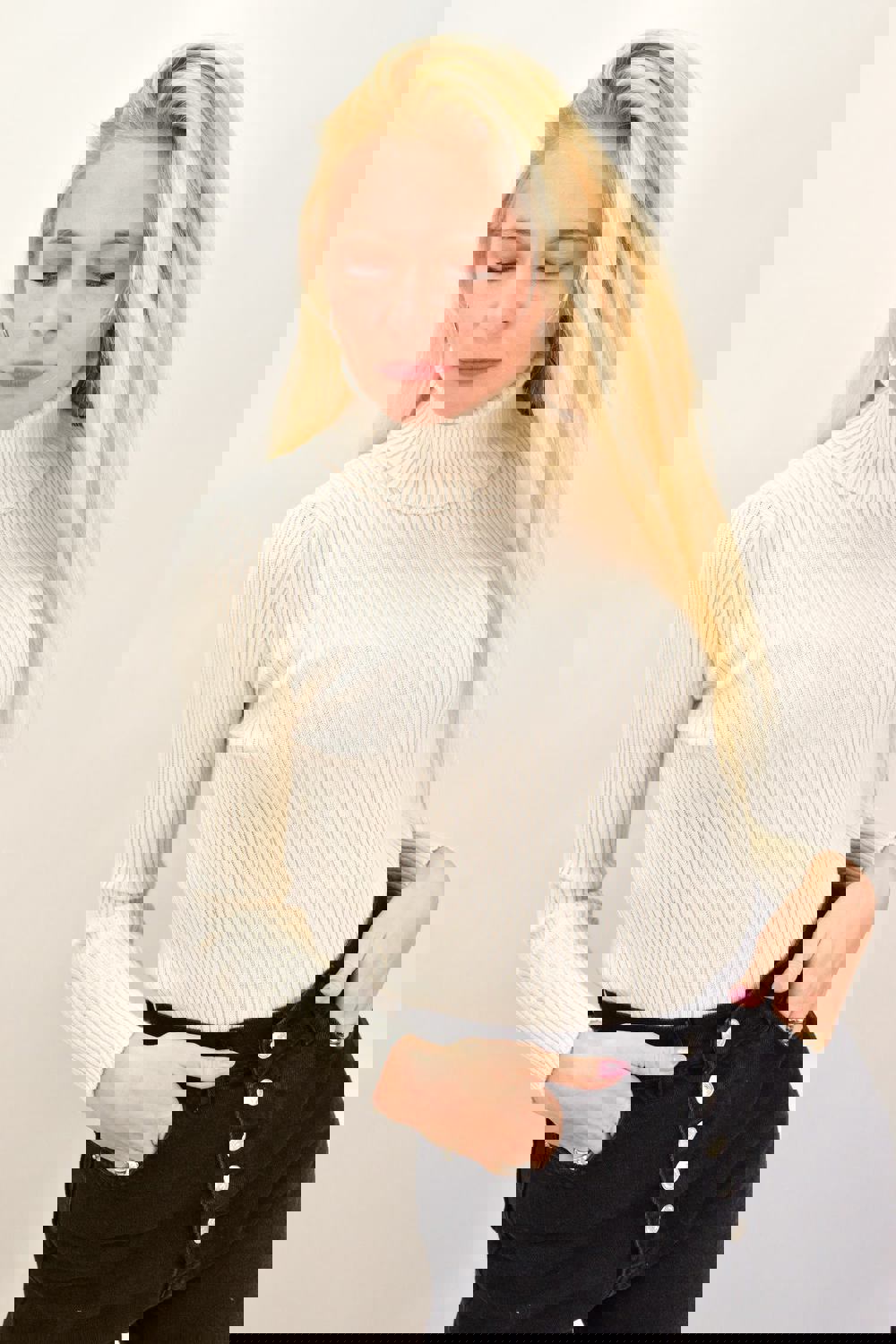 Γυναικείο πλεκτό ζιβάγκο ριπ Εκρού 13367 φωτογραφία