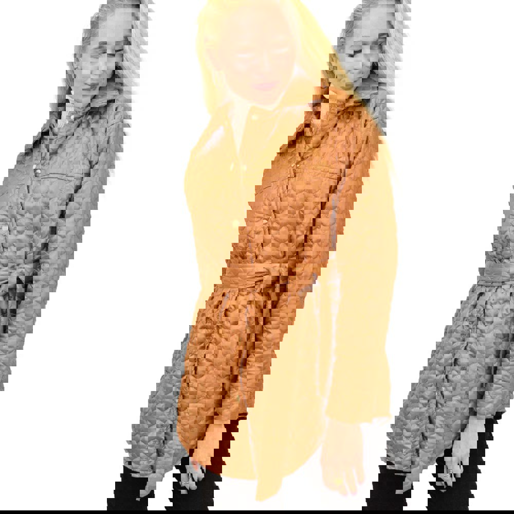 Γυναικείο μπουφάν καπιτονέ με ζώνη Καφέ 13341