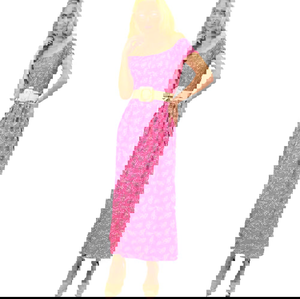 Γυναικείο φόρεμα φλοράλ στράπλες Φούξια 14632