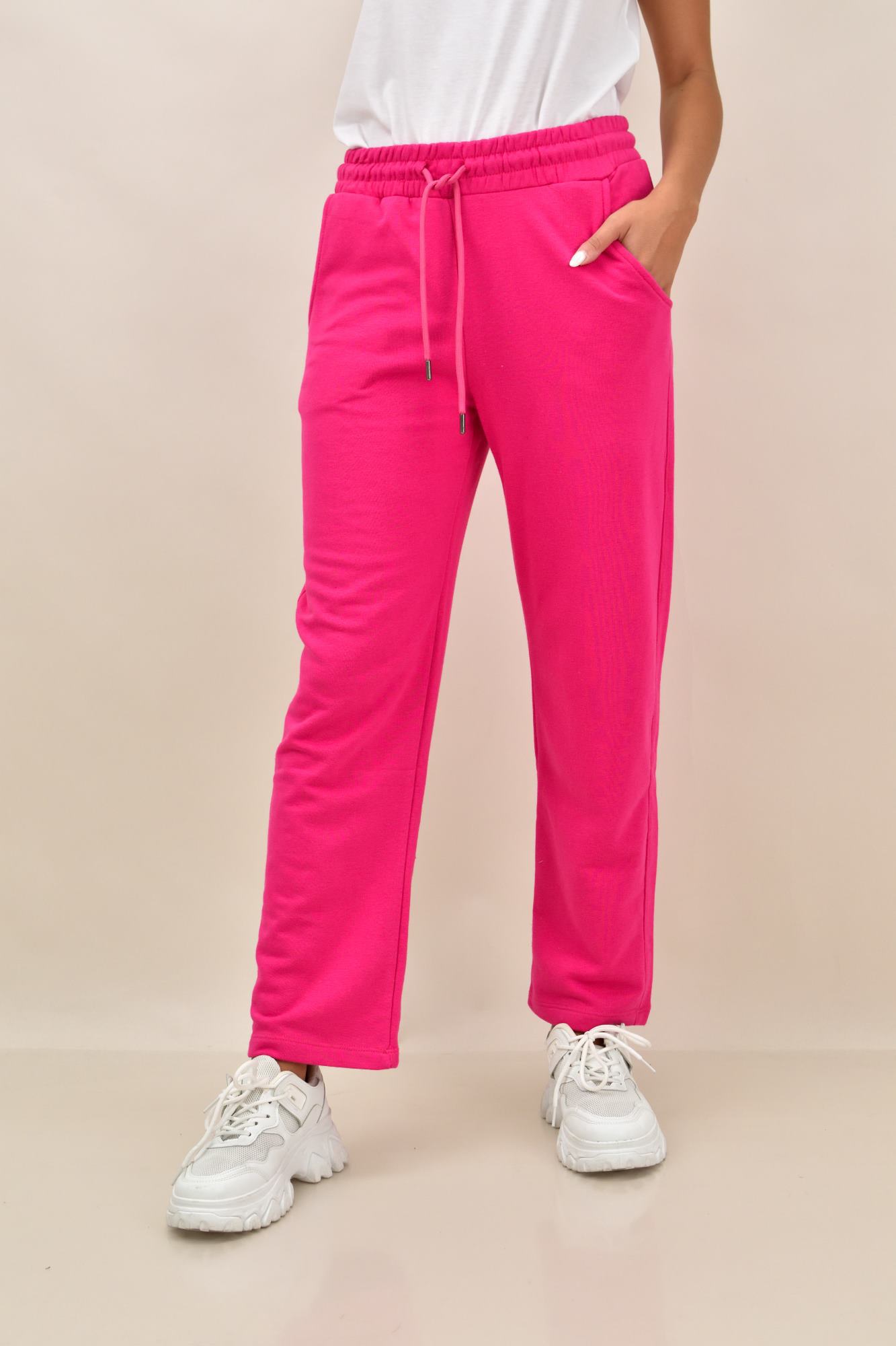 Παντελόνι jogger με φαρδύ μπατζάκι Φούξια 17533