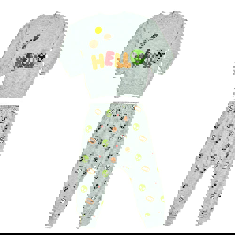 Βρεφικό σετ φόρμας με σχέδιο εξωγήινο Φυστικί 17036