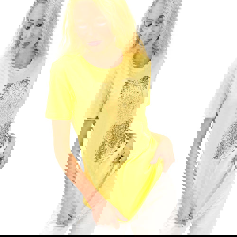 Γυναικείο T-shirt με στρας αρκουδάκι Κίτρινο 13896