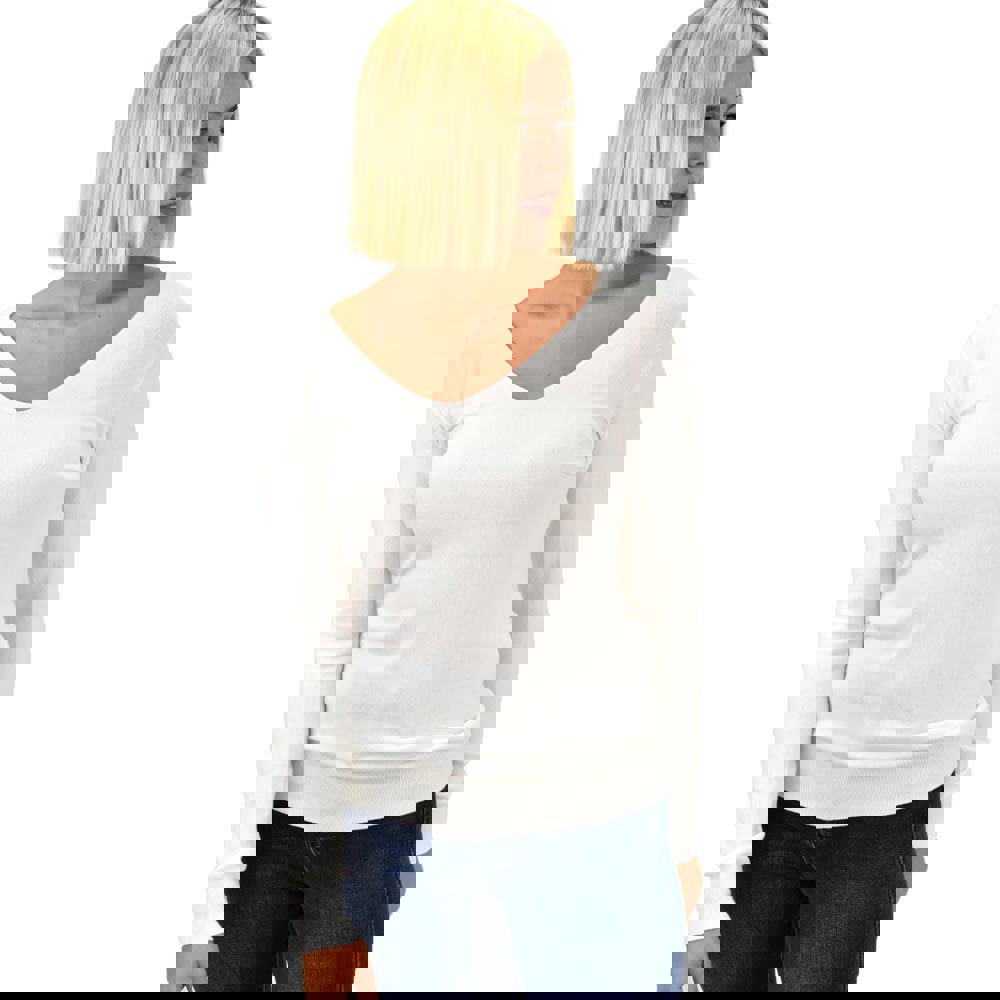 Πλεκτή μπλούζα ζέρσεϊ με V λαιμόκοψη Λευκό 17749 φωτογραφία