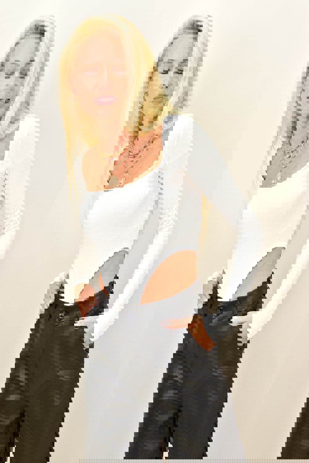 Κορμάκι με μακρύ μανίκι Εκρού 13037 φωτογραφία