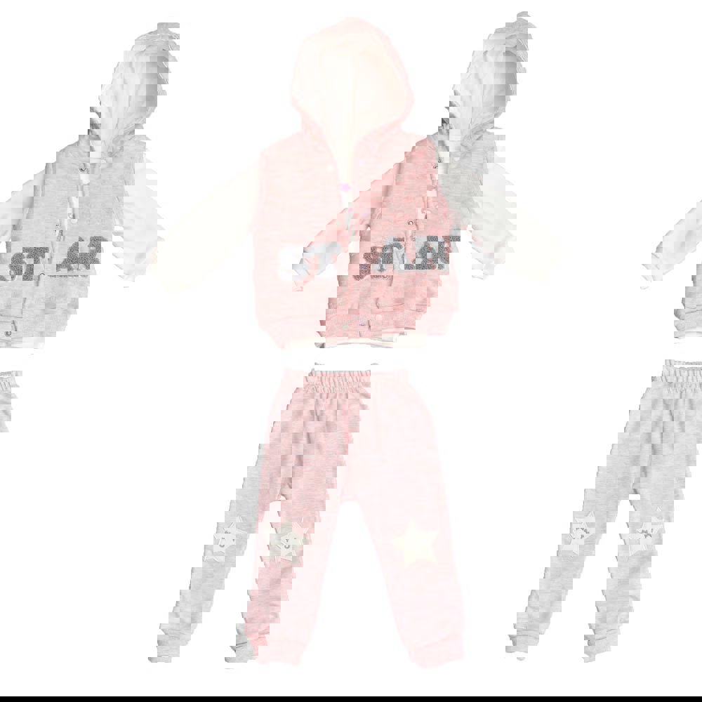 Βρεφικό σετ φόρμας με σχέδιο STAR και αμάνικο μπουφάν Ροζ 17169