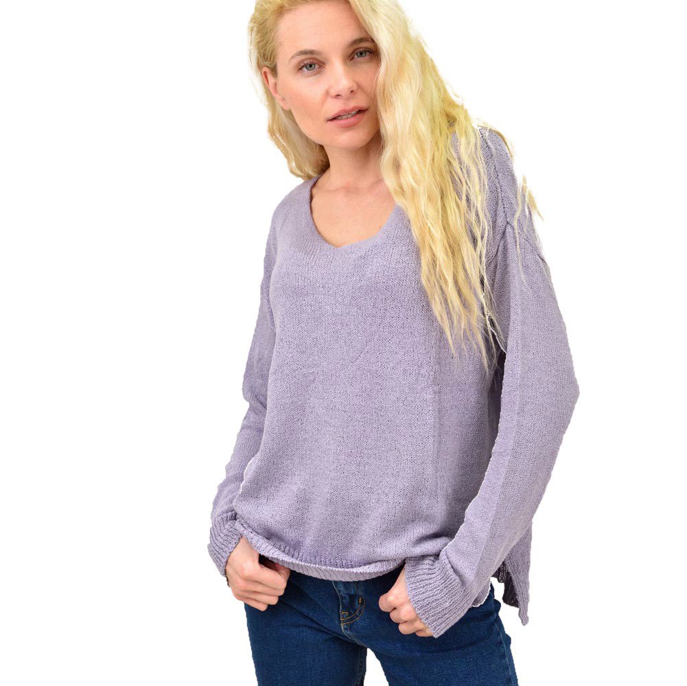 Πλεκτή μακρυμάνικη oversized μπλούζα Λιλά 14167