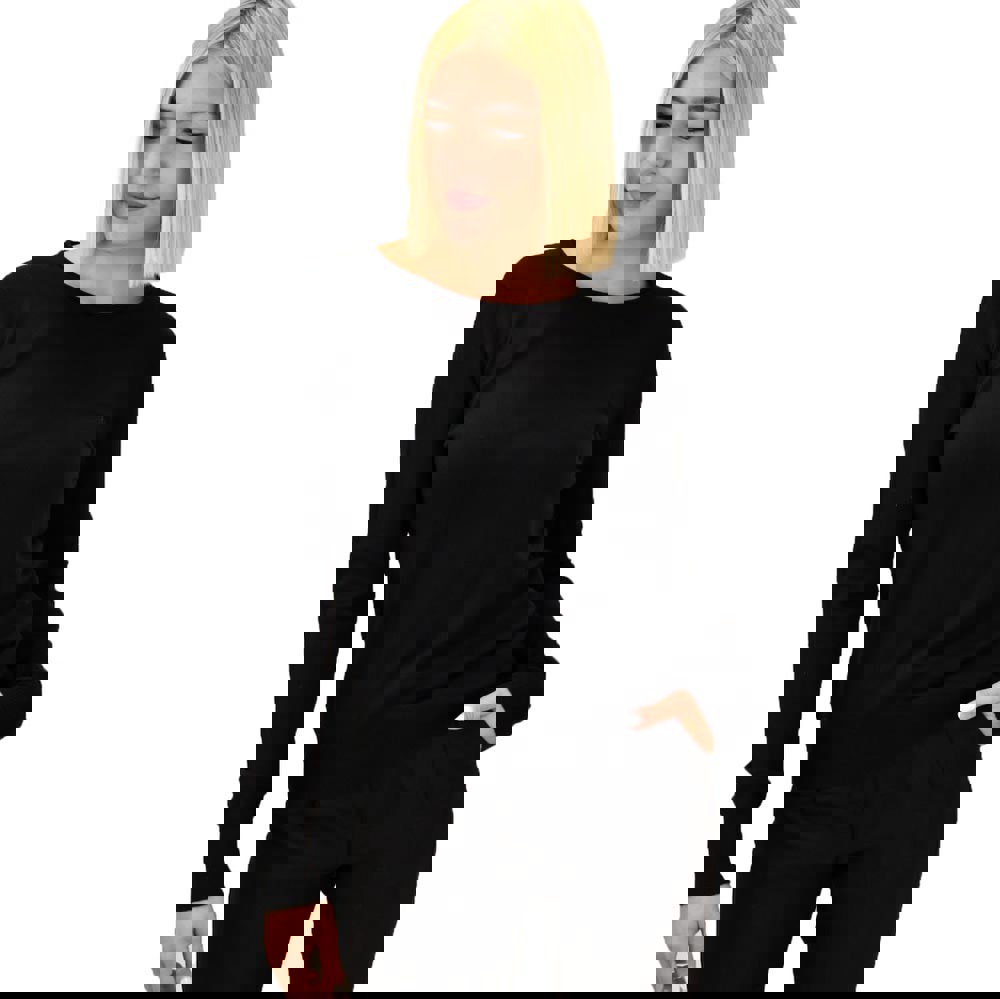 Πλεκτή μπλούζα ζέρσεϊ με στρογγυλή λαιμόκοψη Μαύρο 17774