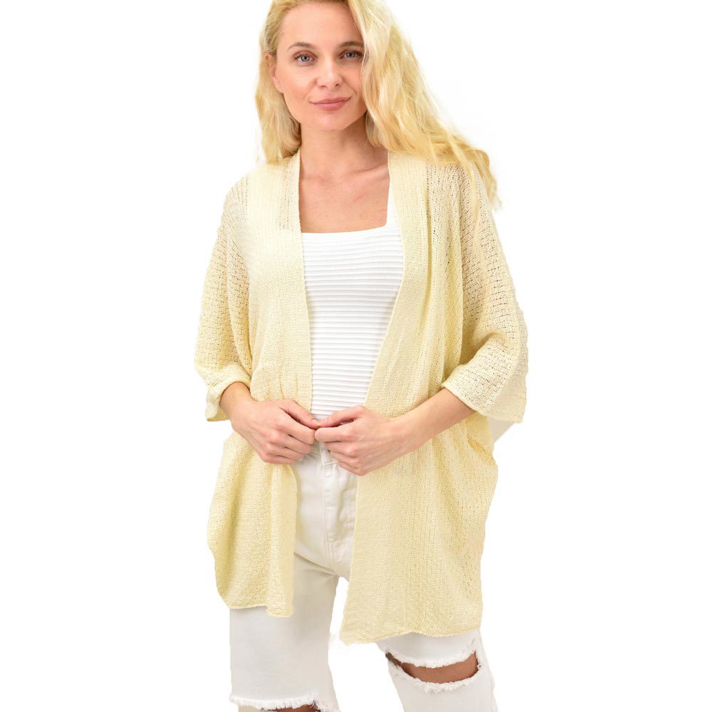 Γυναικεία ζακέτα διάτρητη oversized Εκρού 14160