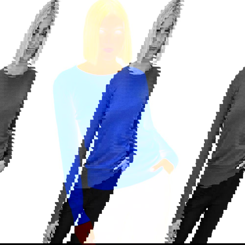 Πλεκτή μπλούζα ζέρσεϊ με στρογγυλή λαιμόκοψη Μπλε Ρουά 17773