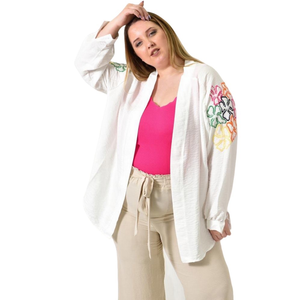 Γυναικείο πανωφόρι με πούλιες και σχέδιο λουλούδια Λευκό 24452