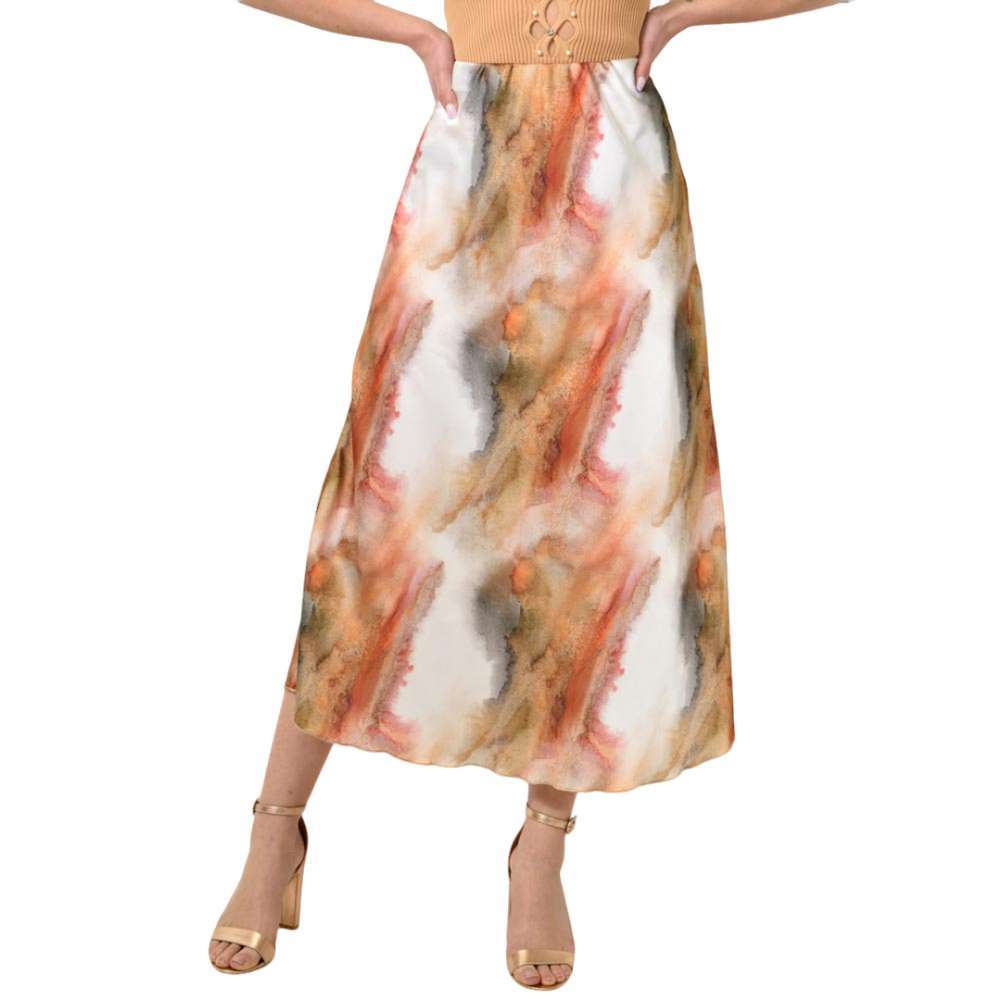 Midi φούστα σατέν tie dye Πορτοκαλί 23527