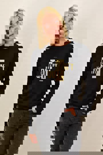  - Μπλούζα φούτερ με χρυσά γράμματα Don't Quit σε μαύρο