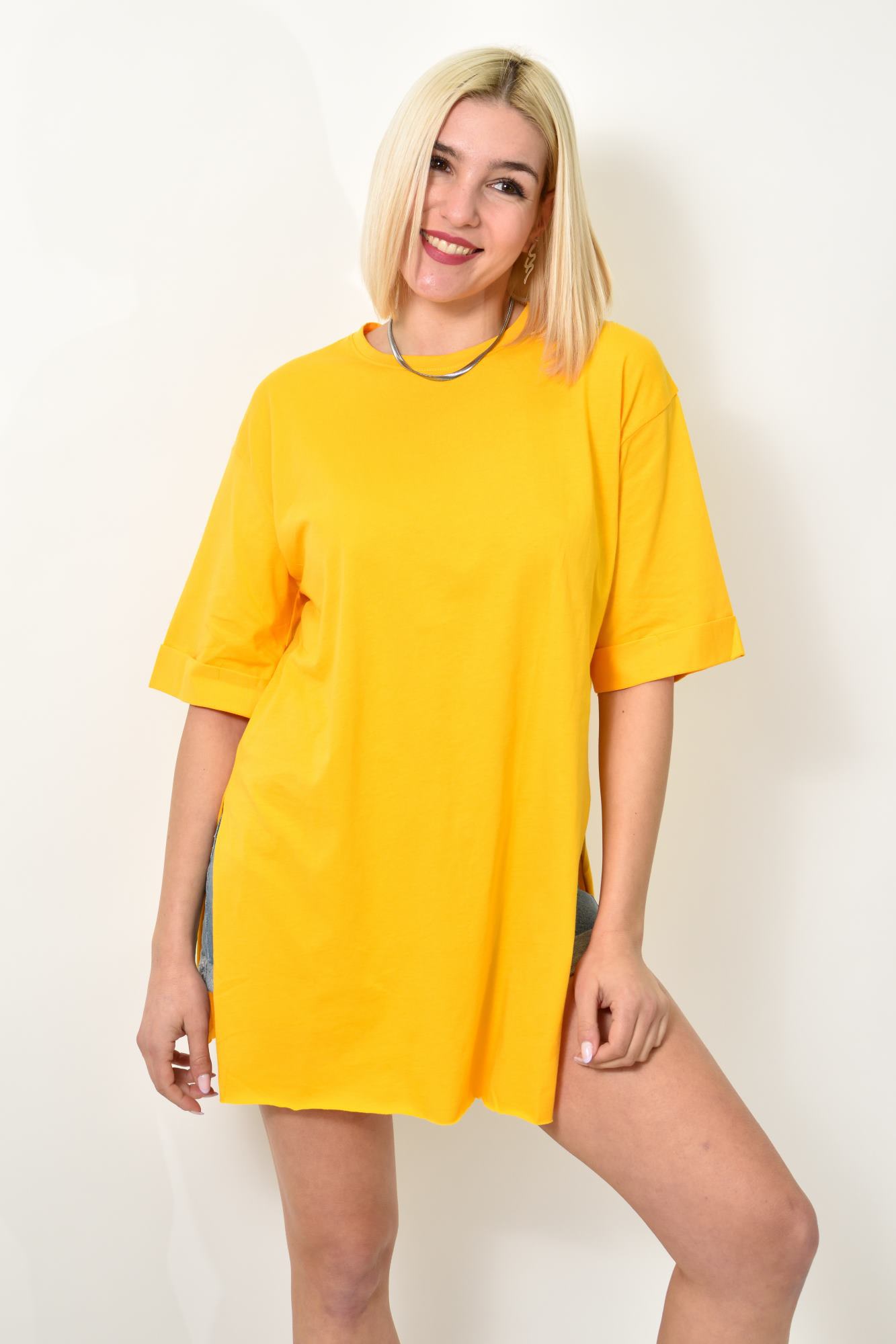 Τ-shirt μονόχρωμο oversized Κίτρινο 23562