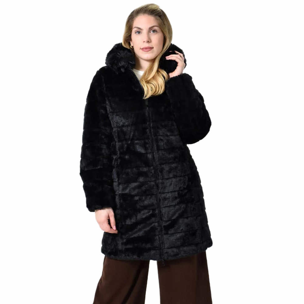 Μπουφάν Διπλής Όψεως με Γούνα & Κουκούλα - Μαύρο Μαύρο 27321