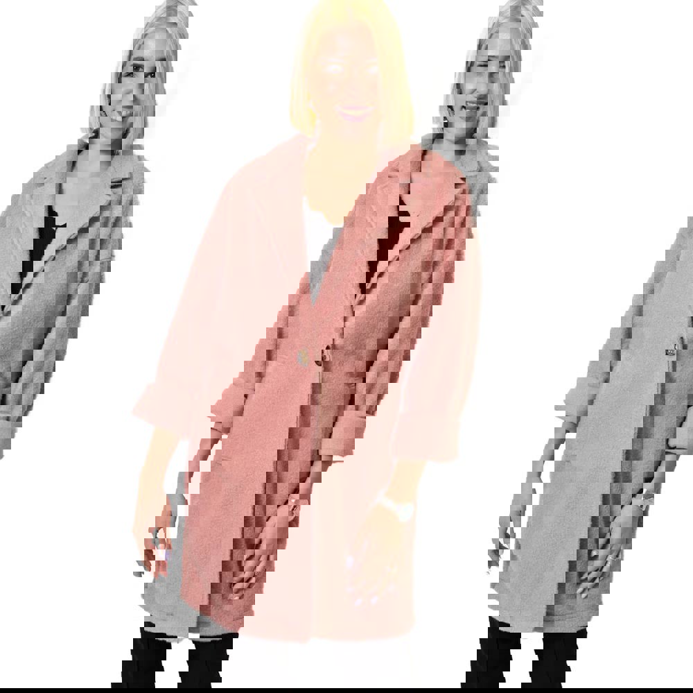 Γυναικείο παλτό μονόχρωμο Ροζ 22480