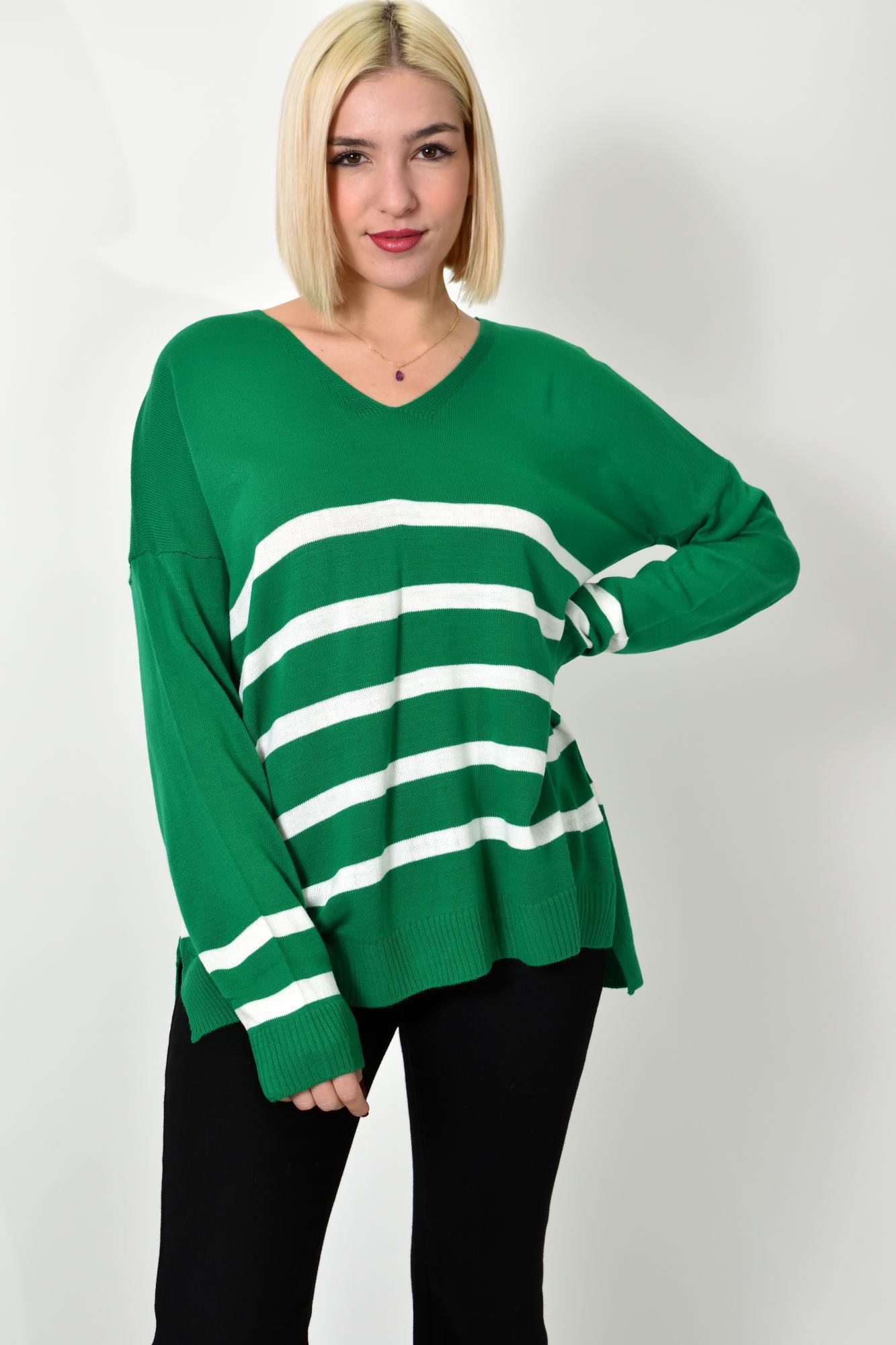 Πλεκτή μπλούζα ριγέ oversized Πράσινο 22858