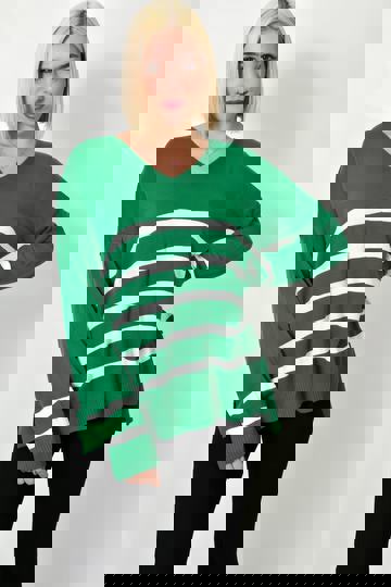  - Πλεκτή μπλούζα ριγέ oversized σε πράσινο