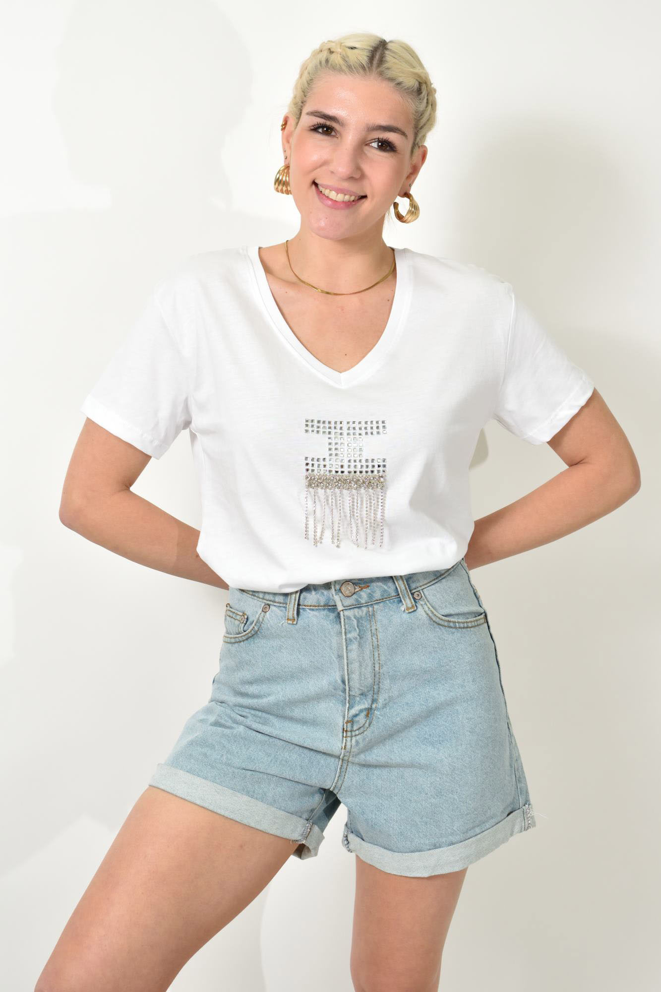 T-shirt με στρας Λευκό 24150