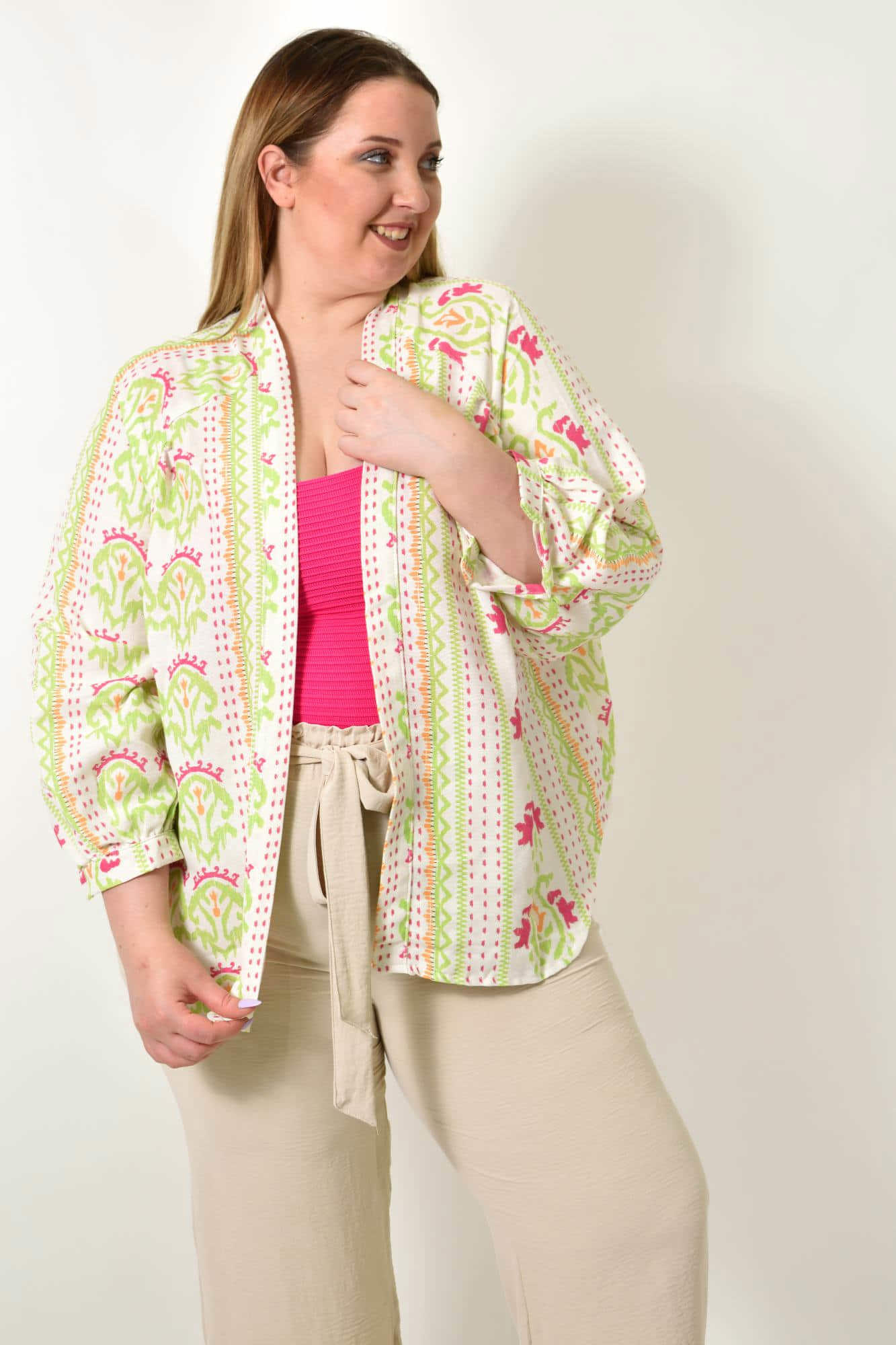 Γυναικείο boho πανωφόρι oversized Φούξια 24448