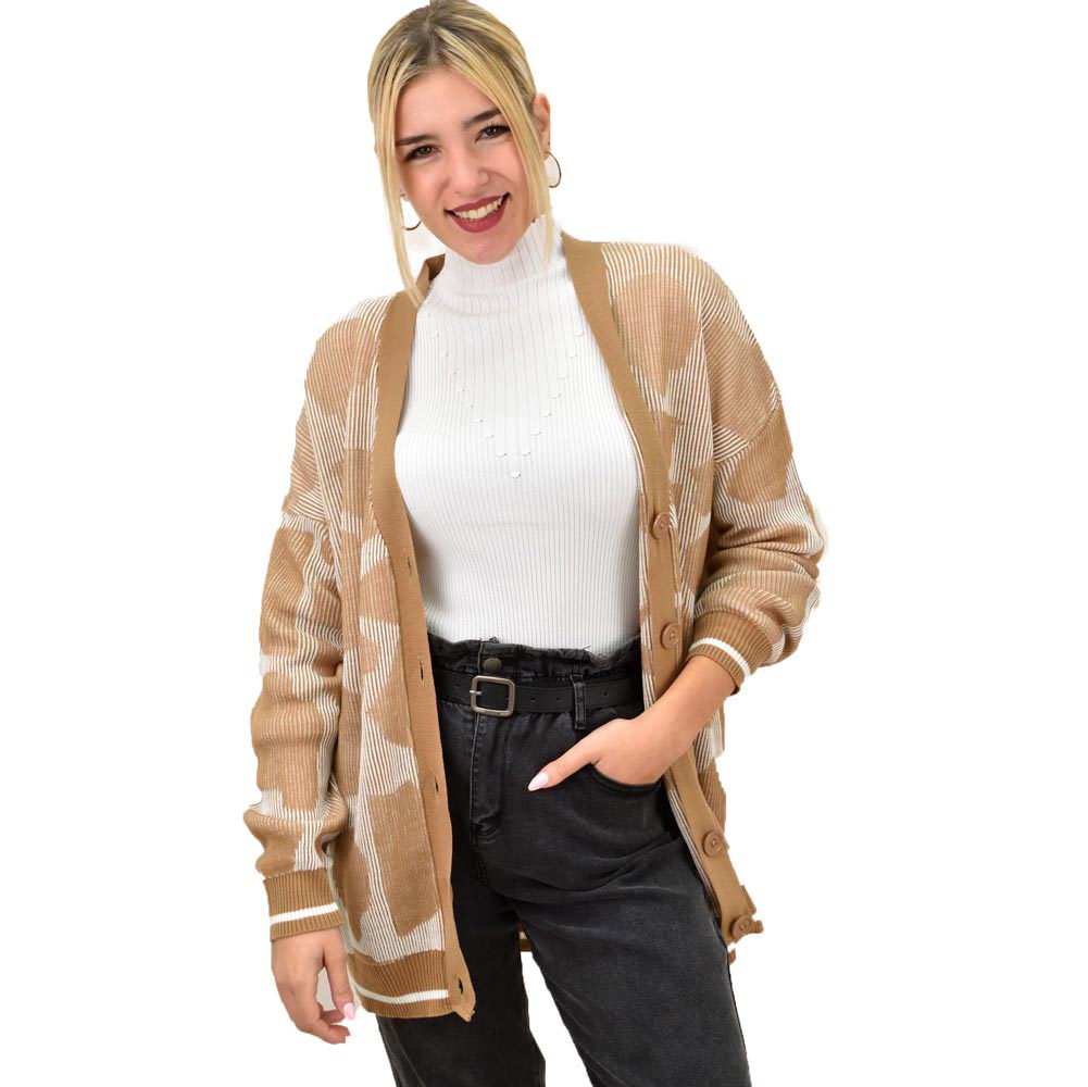 Γυναικεία ζακέτα oversized με σχέδιο Μπεζ 12696