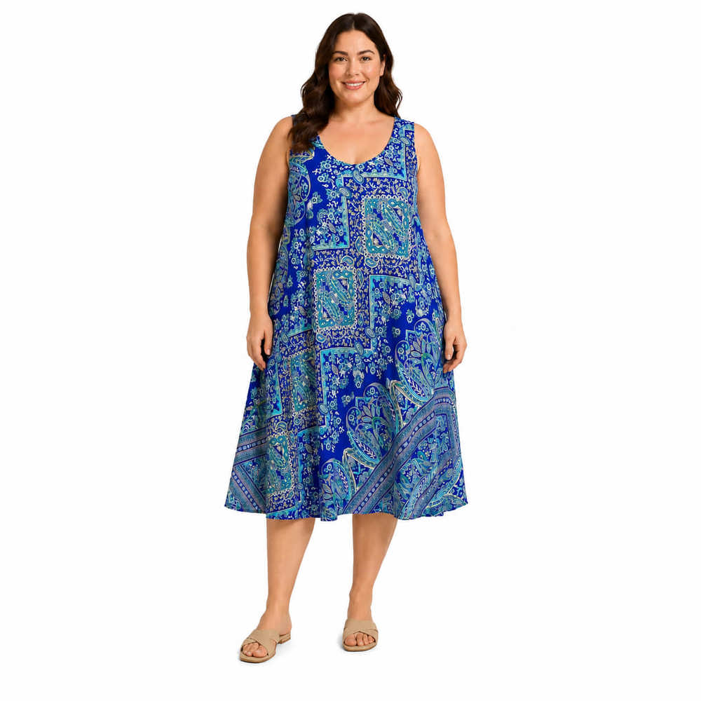Plus Size Midi Φόρεμα με Λαχούρι Μοτίβο Μπλε Ρουά 27350