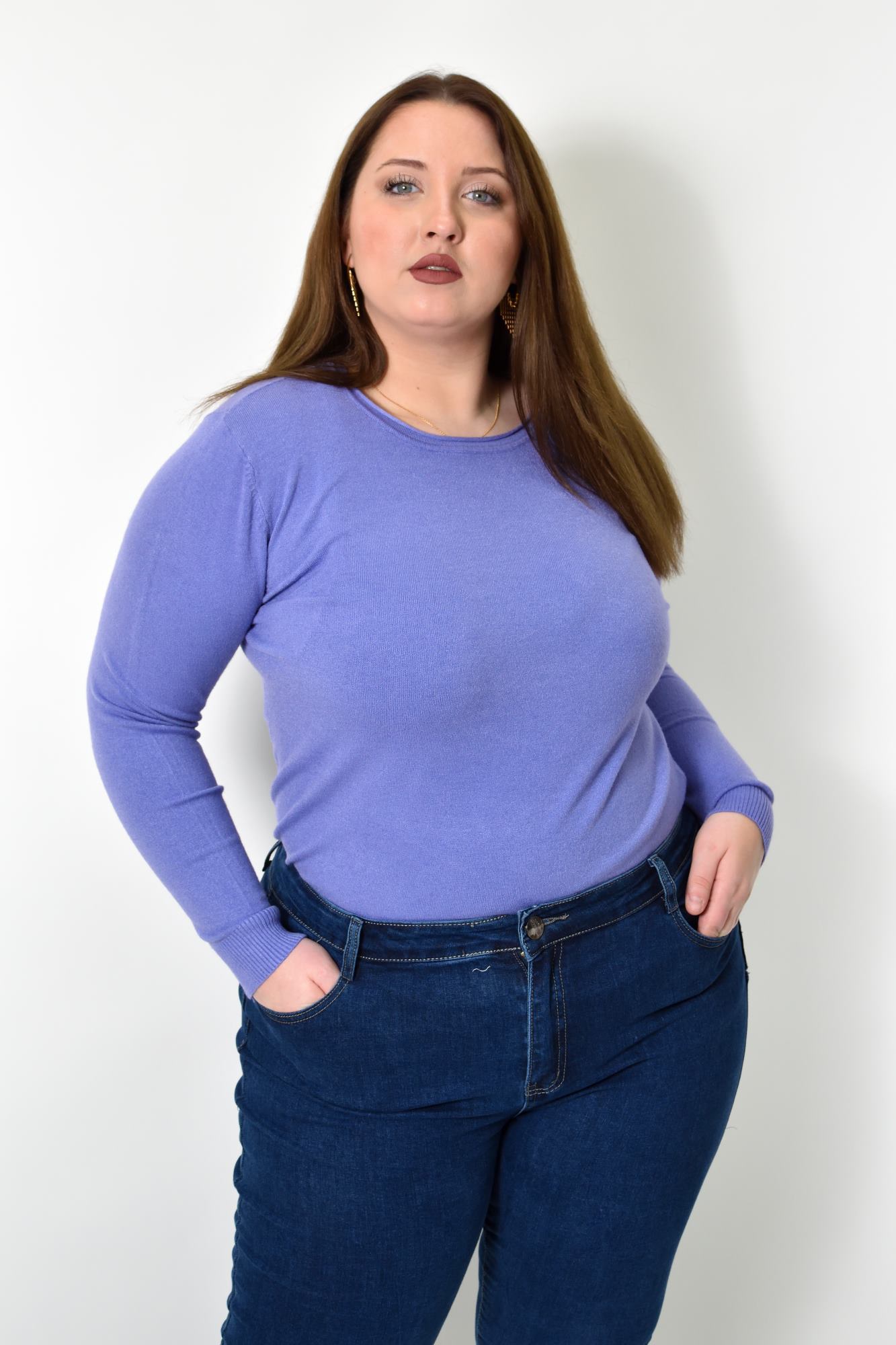 Πλεκτή basic μπλούζα plus size Μωβ 22773