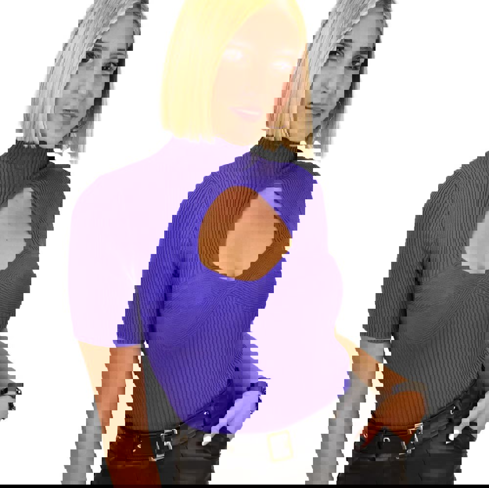 Τοπ με ψηλό λαιμό και άνοιγμα στο μπούστο Μωβ 17369