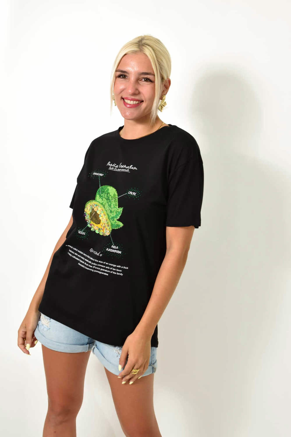 Γυναικείο T-shirt με τύπωμα αβοκάντο Μαύρο 25518 φωτογραφία
