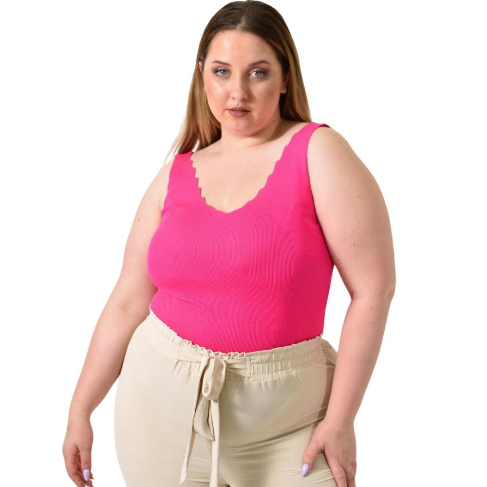 Γυναικείο Plus Size πλεκτό τοπ Φούξια 24366