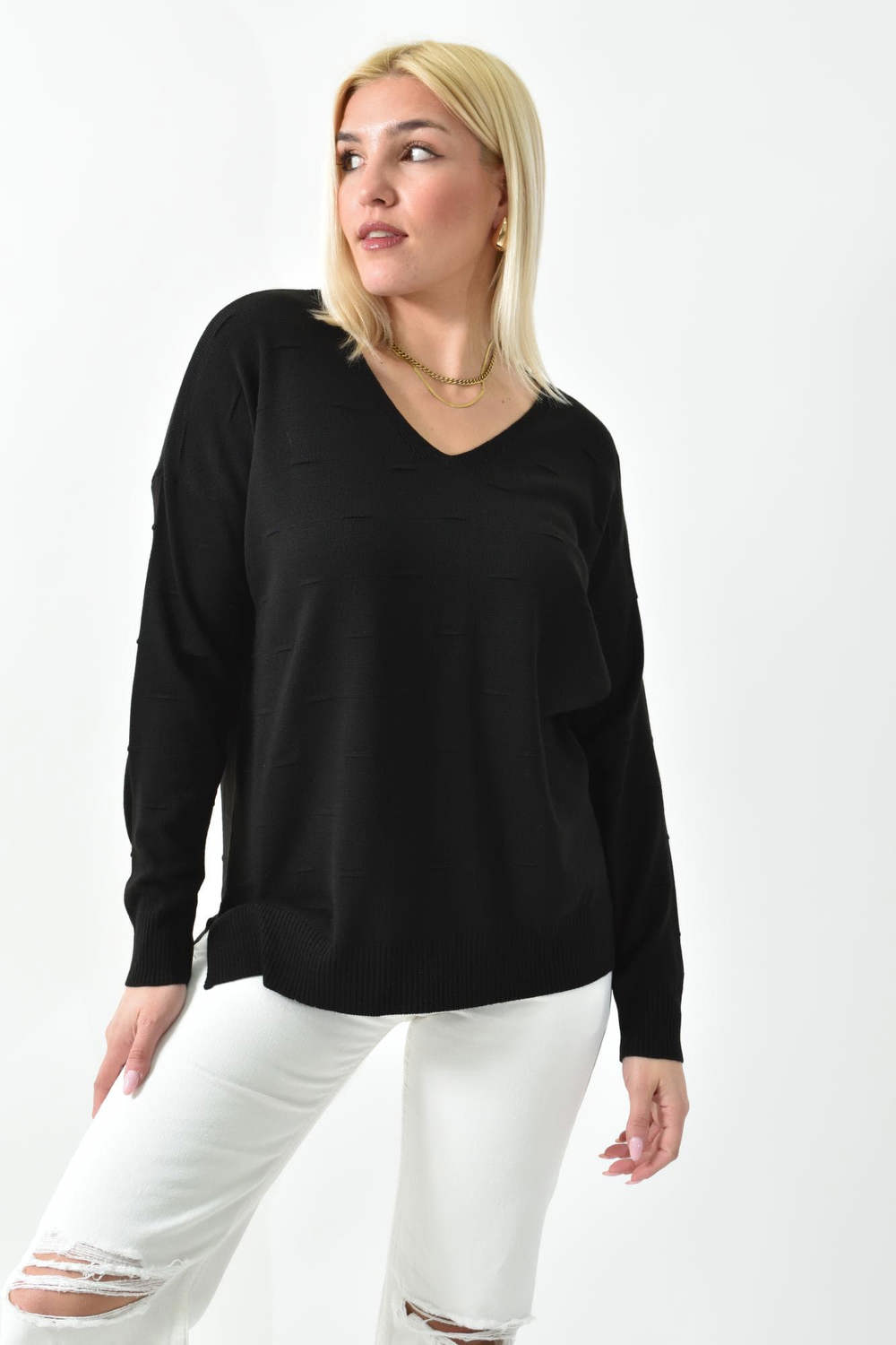 Πλεκτή μπλούζα oversized με 3d σχέδιο Μαύρο 26233 φωτογραφία