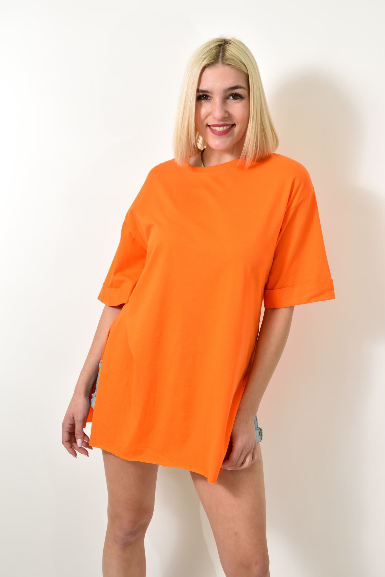 Τ-shirt μονόχρωμο oversized Πορτοκαλί 23564