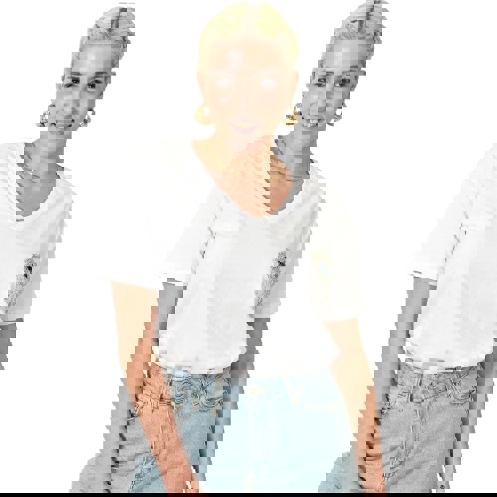 T-shirt με στρας & σχέδιο μάτι Λευκό 24155