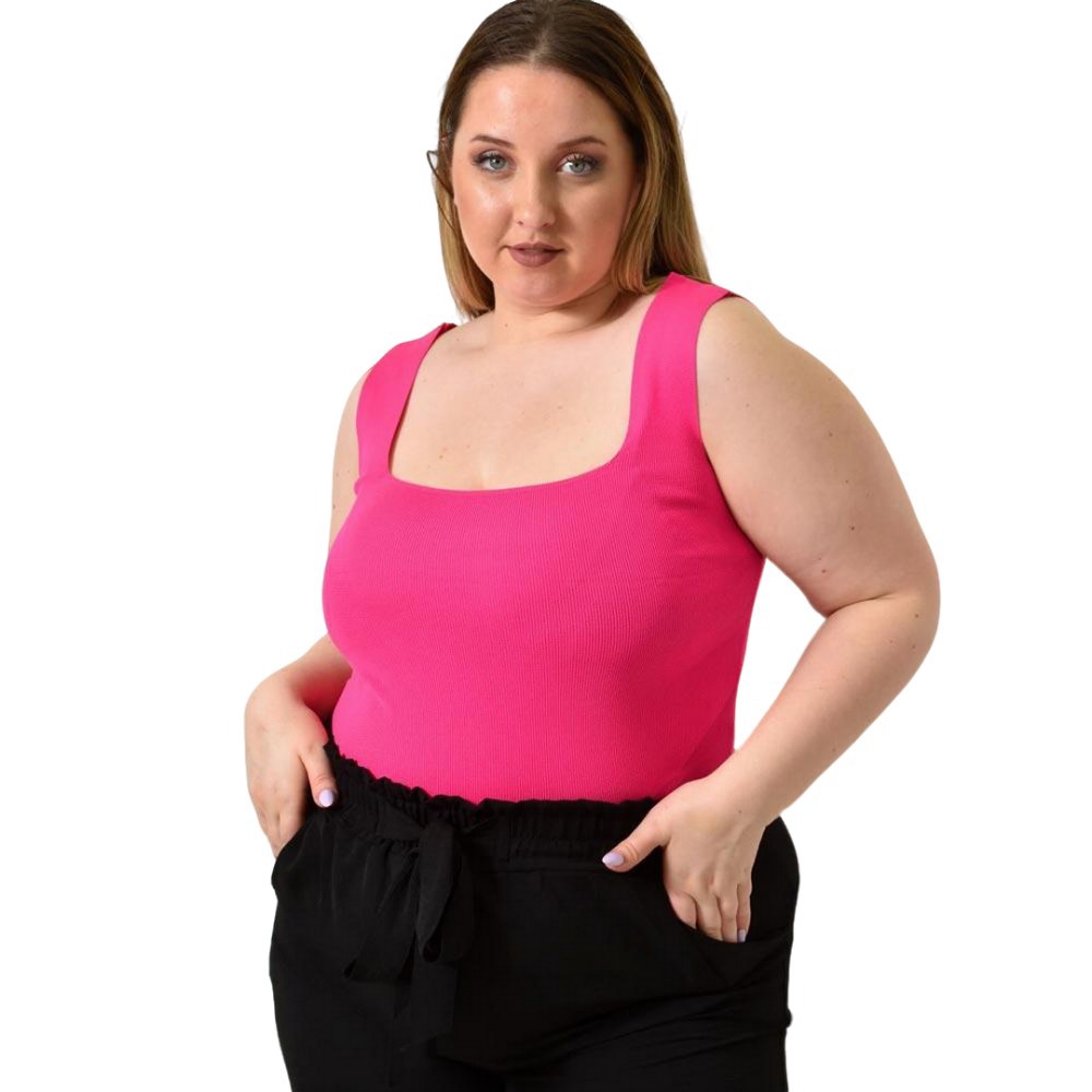 Γυναικείο Plus Size εφαρμοστό τοπ Φούξια 24413