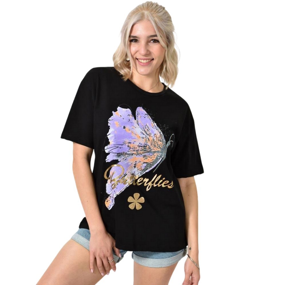 T-Shirt με Σχέδιο Πεταλούδα "Butterflies" Μαύρο 24250