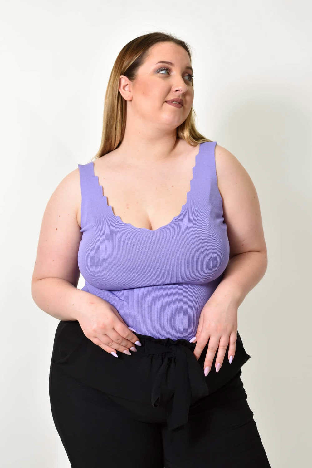 Γυναικείο Plus Size πλεκτό τοπ Μωβ 24351 φωτογραφία