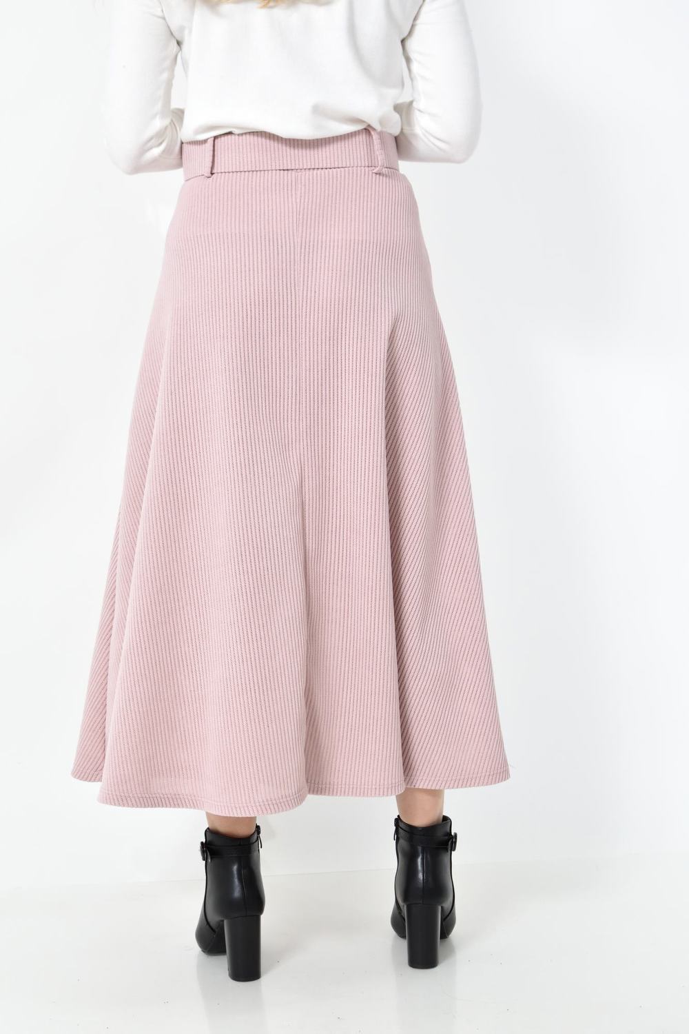 Γυναικεία φούστα κοτλέ με ζώνη Απαλό Ροζ 27335 φωτογραφία