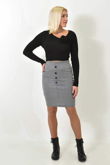  - κοντή καρό φούστα με κουμπιά ανθρακί