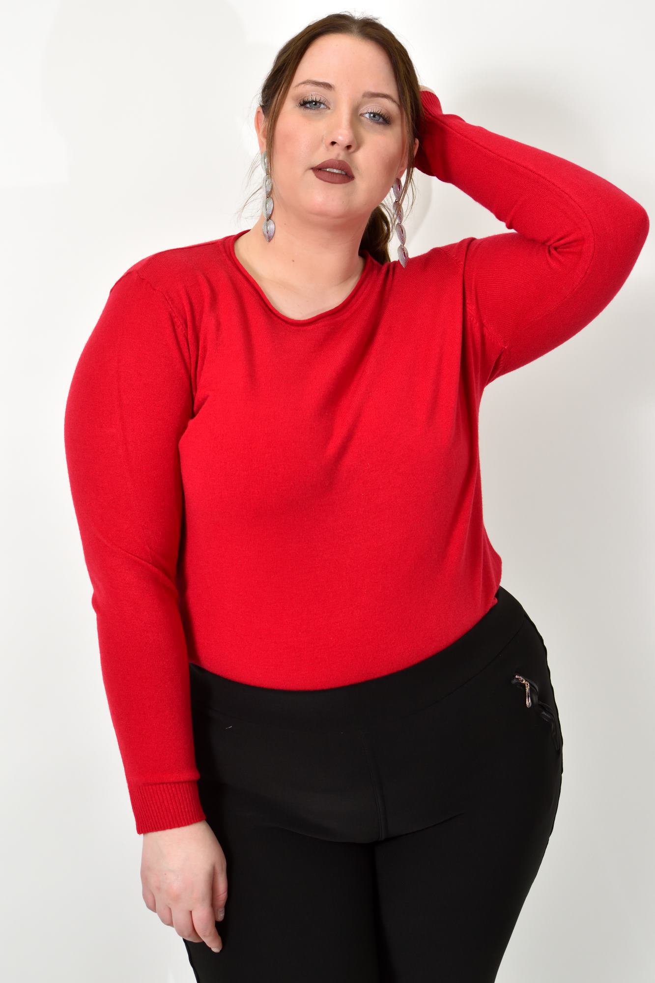 Πλεκτή basic μπλούζα plus size Κόκκινο 22756