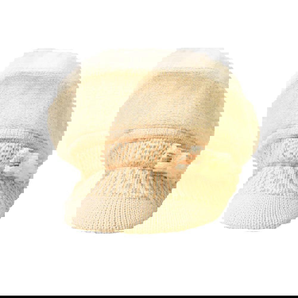 Γυναικείο πλεκτό καπέλο με γείσο και φουντάκι Εκρού 22740