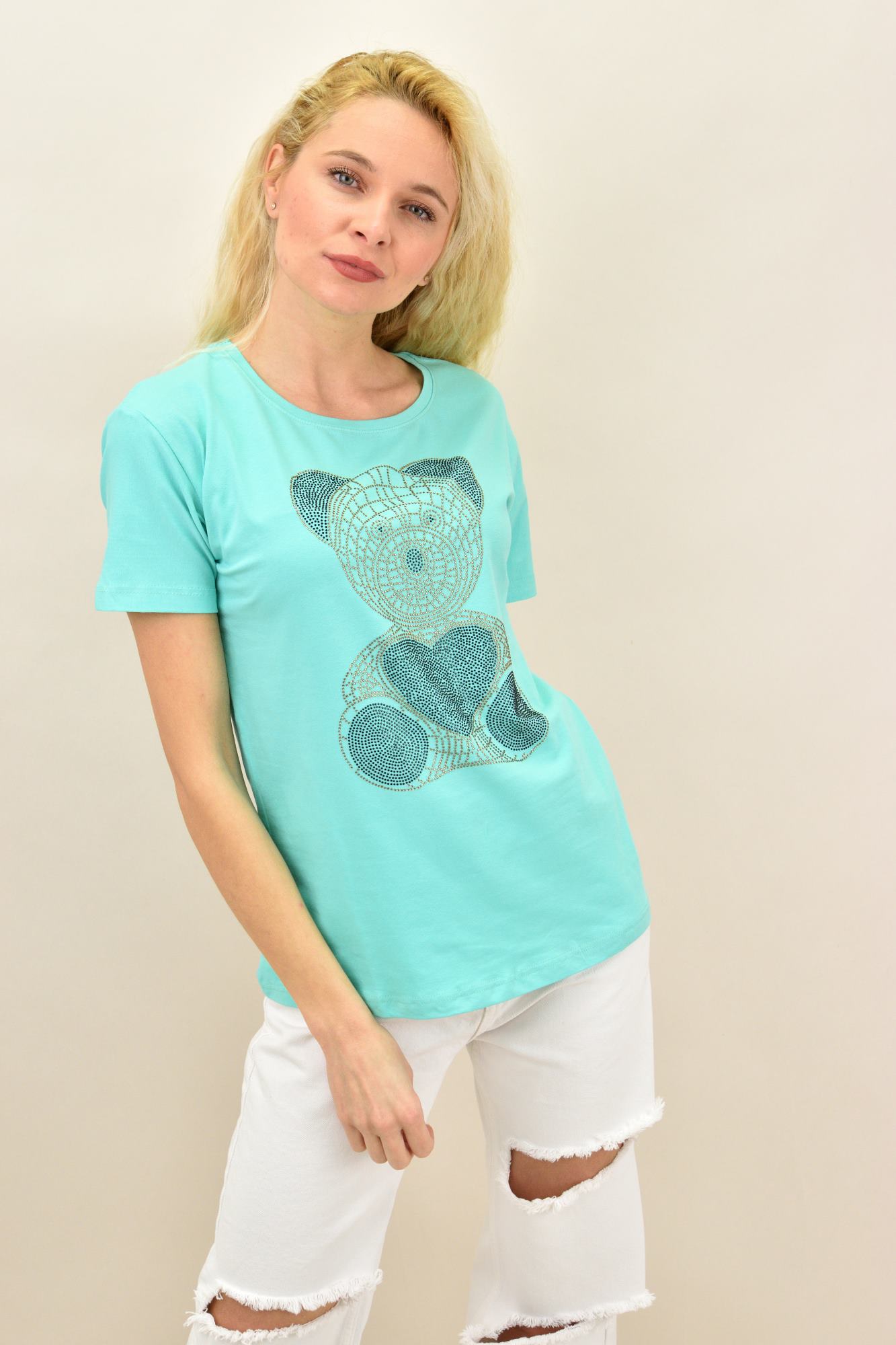 Γυναικείο T-shirt με στρας αρκουδάκι Βεραμάν 13892
