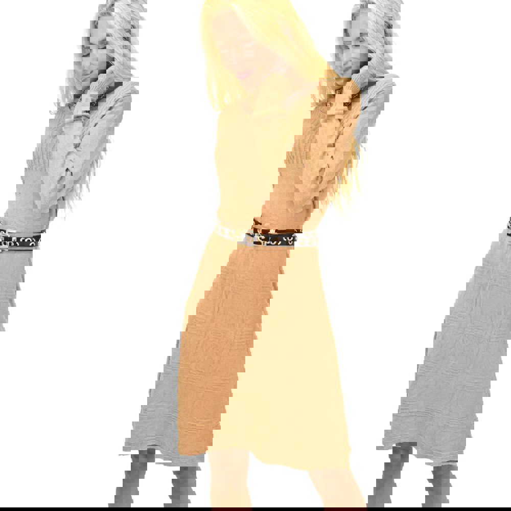 Γυναικείο πλεκτό midi φόρεμα με σχέδιο Μπεζ 12858