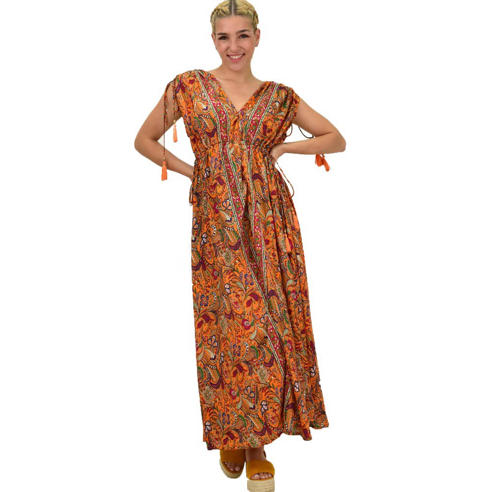 Γυναικείο μεταξωτό boho φόρεμα με κρόσια Πορτοκαλί 21198