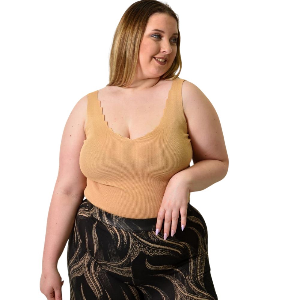 Γυναικείο Plus Size πλεκτό τοπ Μπεζ 24367