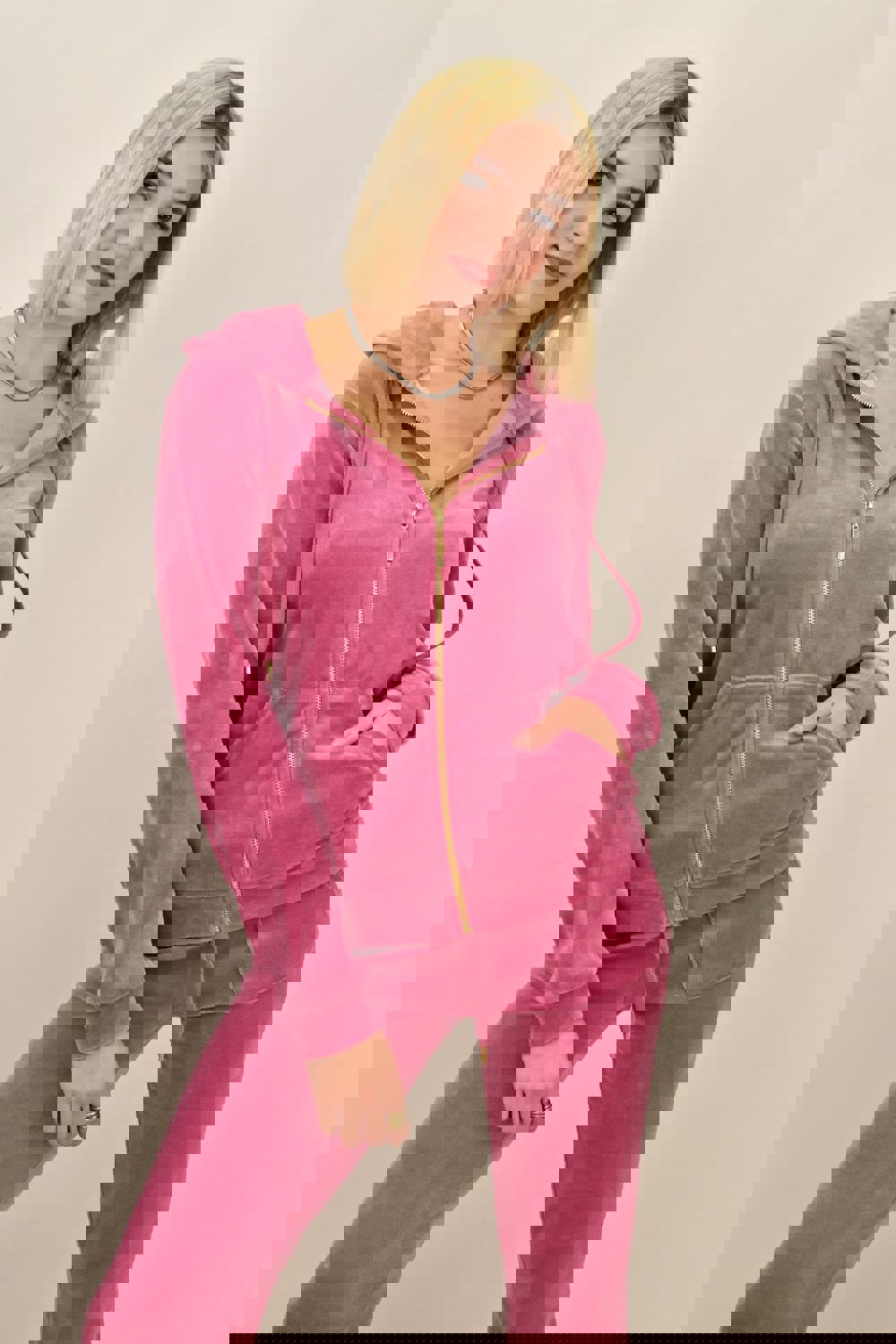 Βελουτέ φόρμα σετ ροζ στρας καθρέφτης Ροζ 18246 φωτογραφία