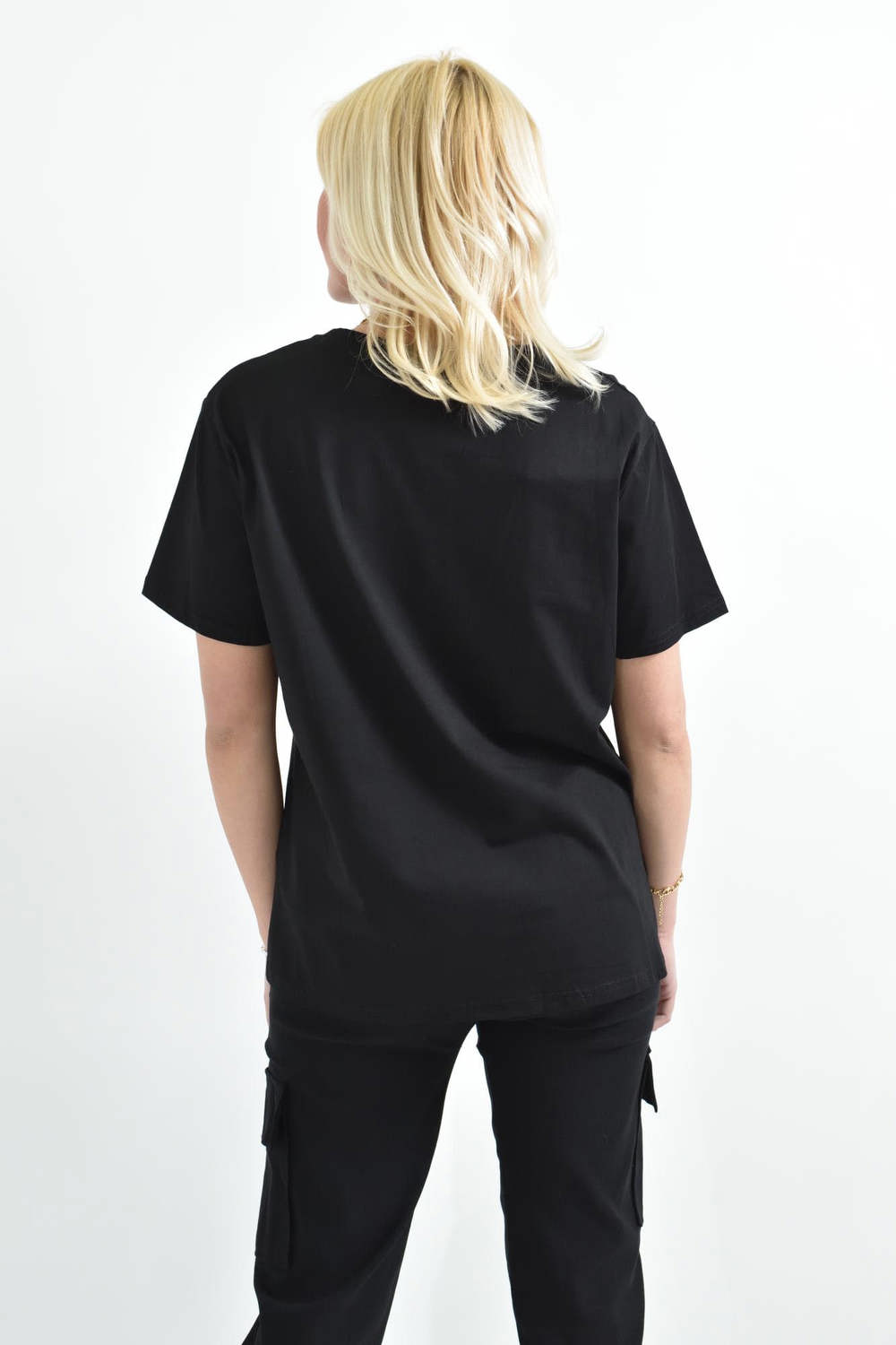 Γυναικείο T-shirt με χρυσό τύπωμα νούφαρο Μαύρο 26380 φωτογραφία